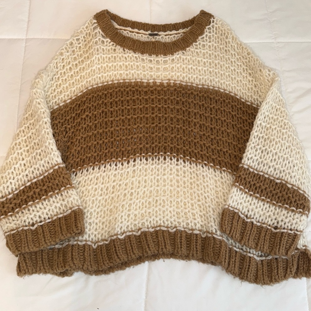 Free People Monaco Cream/Tan Striped Sweater